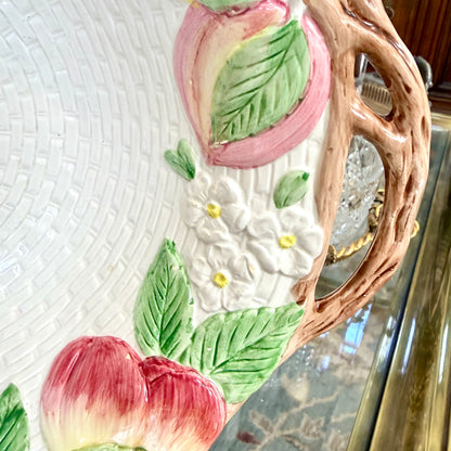 Vintage basketweave & fruit Fitz & Floyd ceramic serving bowl circa 1990 14 x 12 x 4