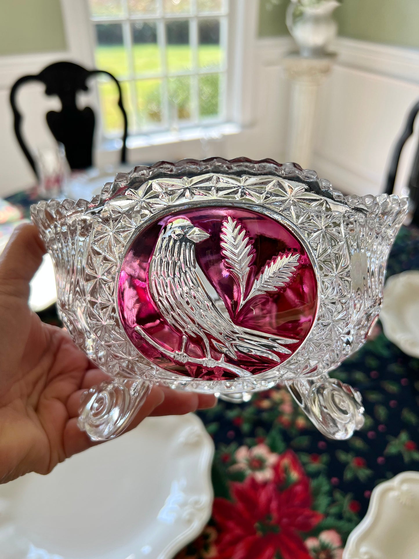 Vintage Hofbauer Byrdes Crystal Footed Bowl, The Ruby