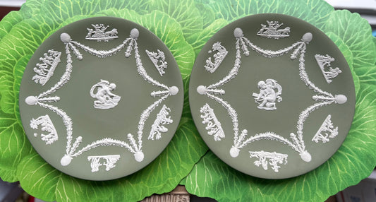 9” Pair of Sage Green Wedgwood Jasperware Plates