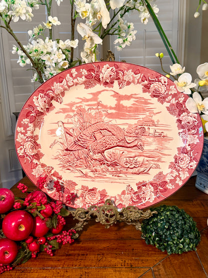 Rare Massive red pink willow older vintage Enoch Woods Burslem England platter 21 x 18