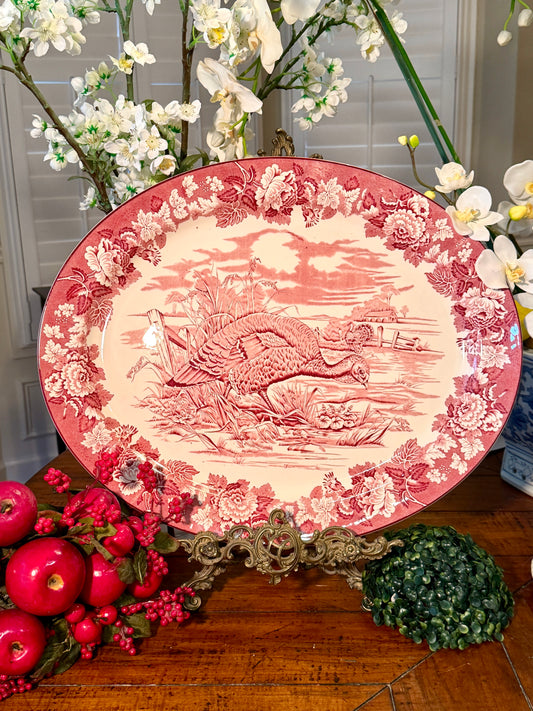 Rare Massive red pink willow older vintage Enoch Woods Burslem England platter 21 x 18