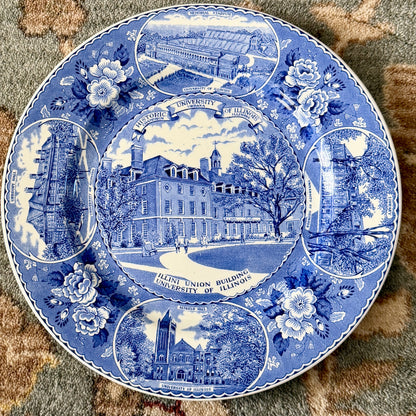 Older stamped University of Illinois Blue collectors plate Old Staffordshire of England 10 d