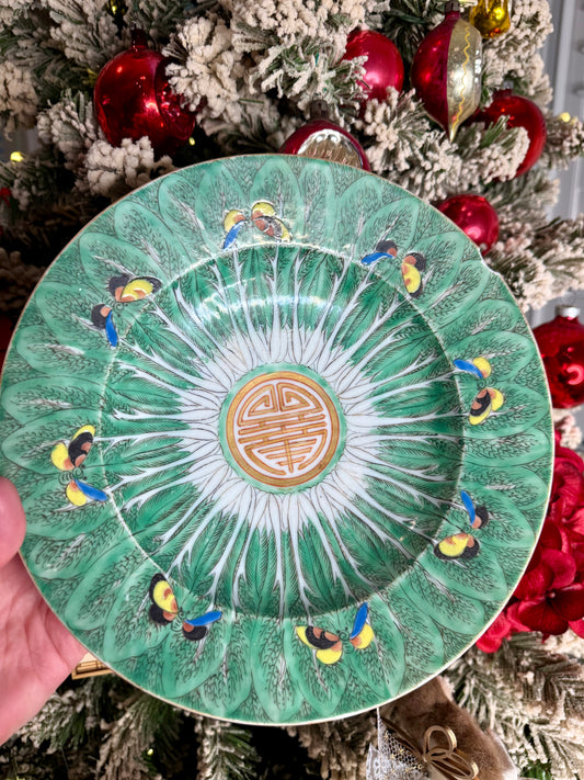 Antique Bok Choy 9” Hand-Painted Shallow Bowl (Rim Chip)