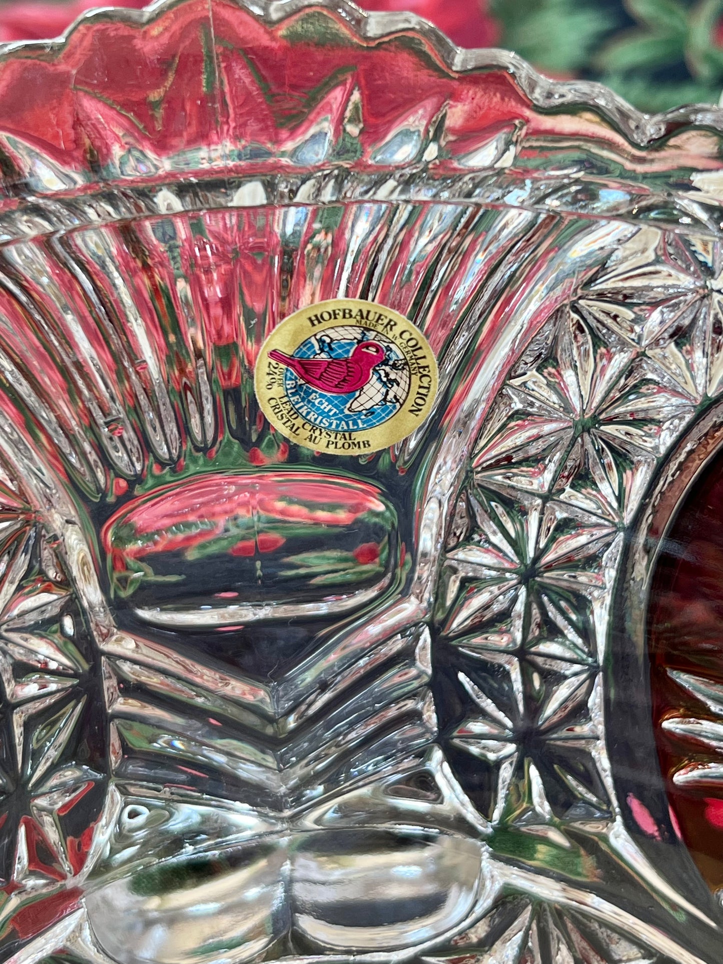 Vintage Hofbauer Byrdes Crystal Footed Bowl, The Ruby