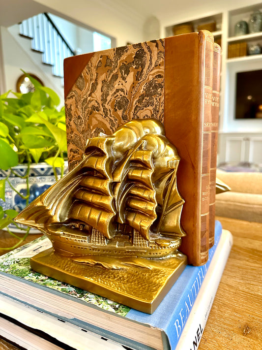 For Joey- Pair of Vintage Brass Clipper Ship Bookends & Pair Sconces wheat from story sale