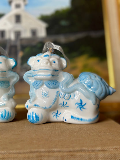 Danny's Fine Porcelain | Glass Foo Dog Ornament Pair (Left & Right) Blue & White