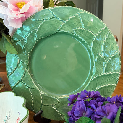 Set of 2 green cabbage charger round platters  13.25