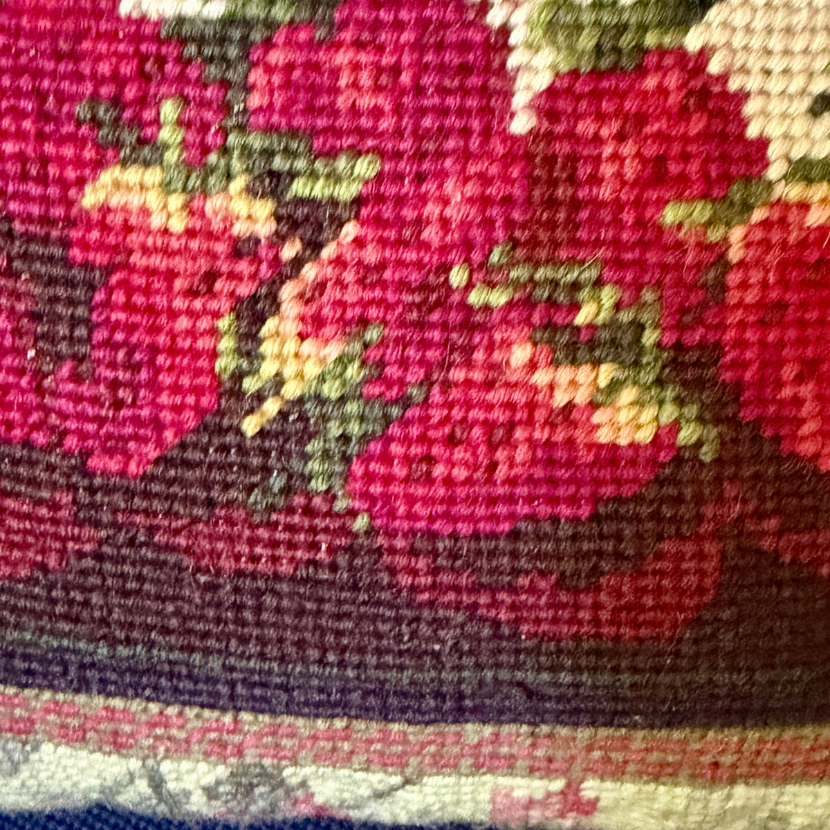 Adorable vintage strawberry botanical needlepoint throw pillow