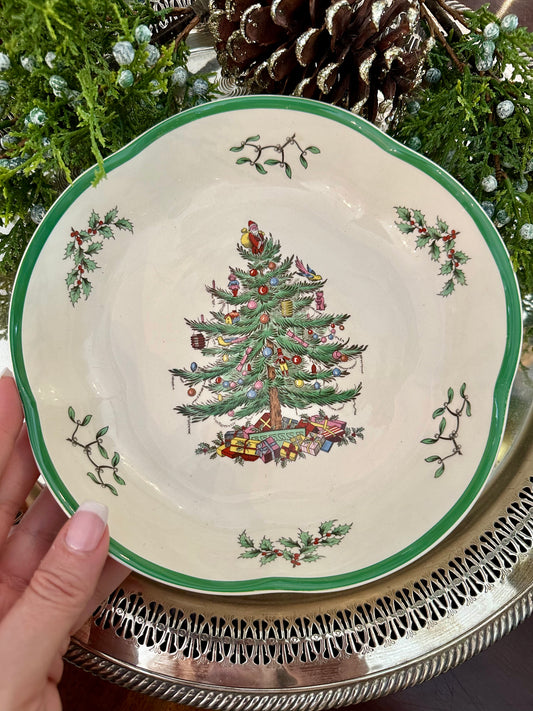 Sweet Soft Scalloped Shape Vintage England Christmas Tree Spode Serving Dish Bowl