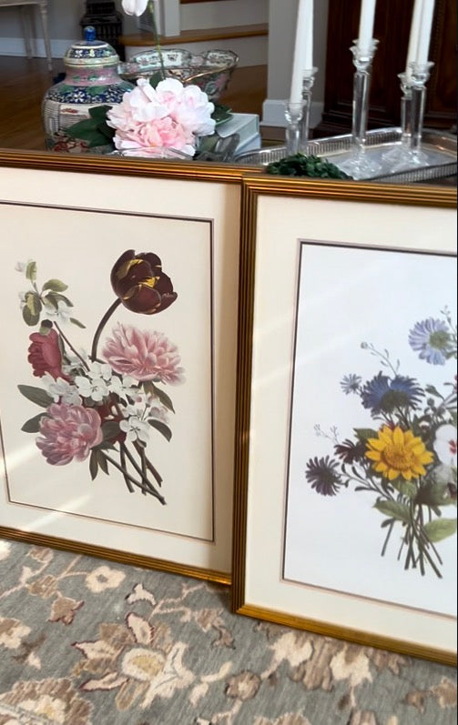 Beautiful set of two vintage botanical lithography and style wall art 25 x 19 ea