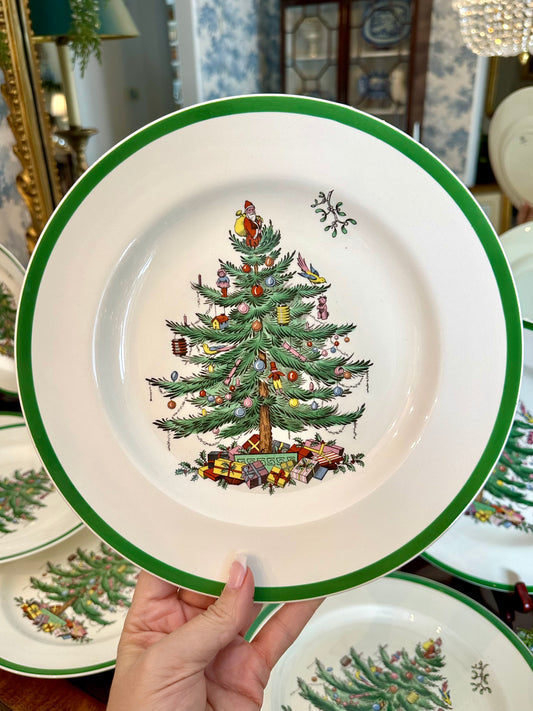 Vintage Spode Christmas Tree England Dinner Plates 10.75”