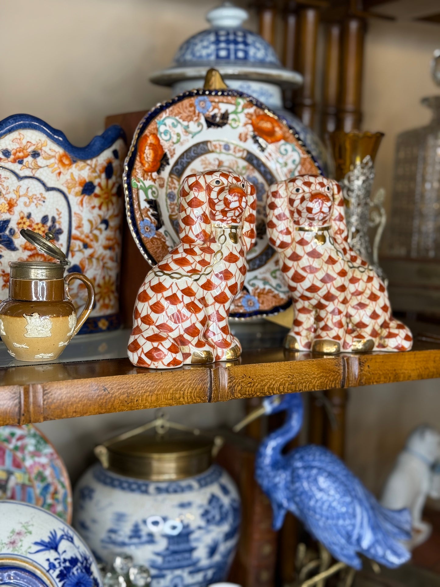 Danny’s Fine Porcelain Rust & White Spaniel Dog Figure Pair W/ Gold Accent (2 sizes to choose).