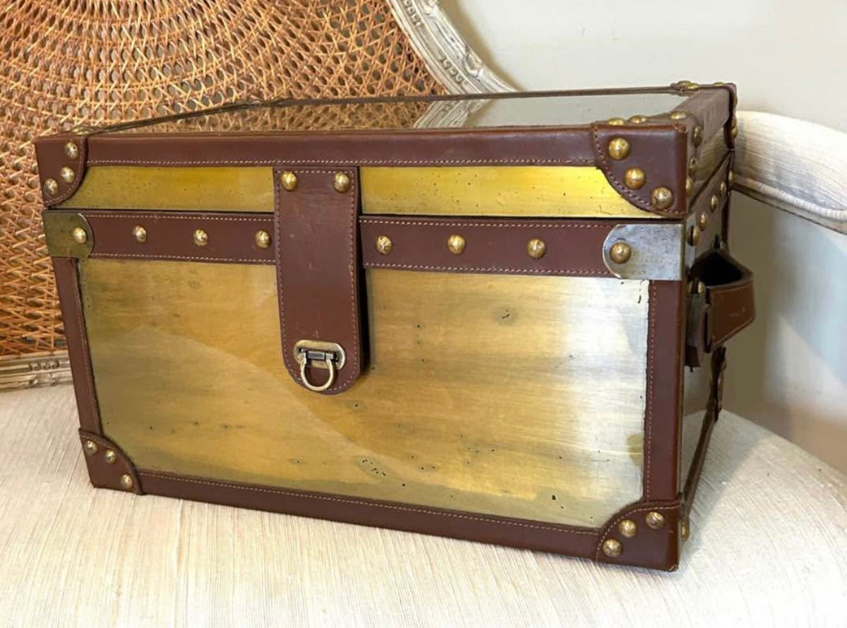 Vintage storage chest with leather & brass hardware