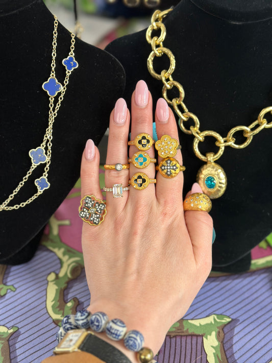 Gold plated over brass, Vermeil Rings Enamel and Cz’s - pick your style
