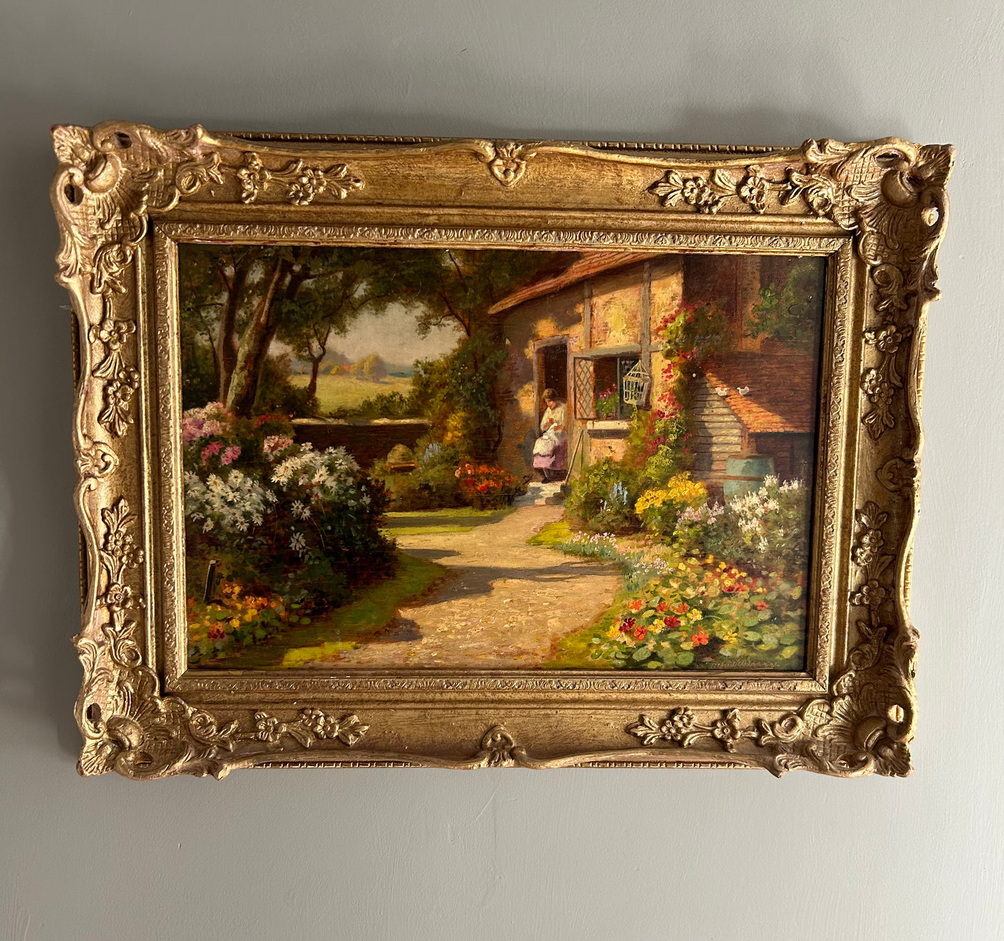 All on a Summers Day Antique Painting on Board Signed Alfred Wragge