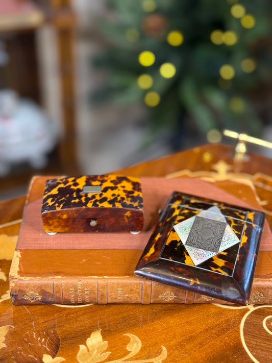 Antique Tortoiseshell Trinket Box with Silk Interior | Petite 3” Box