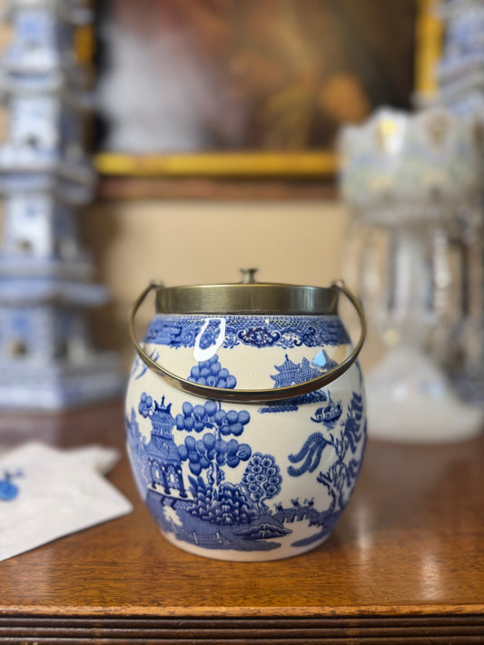 RESERVED - DA4222 - Wedgwood Willow pattern barrel with plated lid