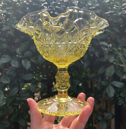 Beautiful Ruffled Fenton Yellow Compote! - Excellent condition!