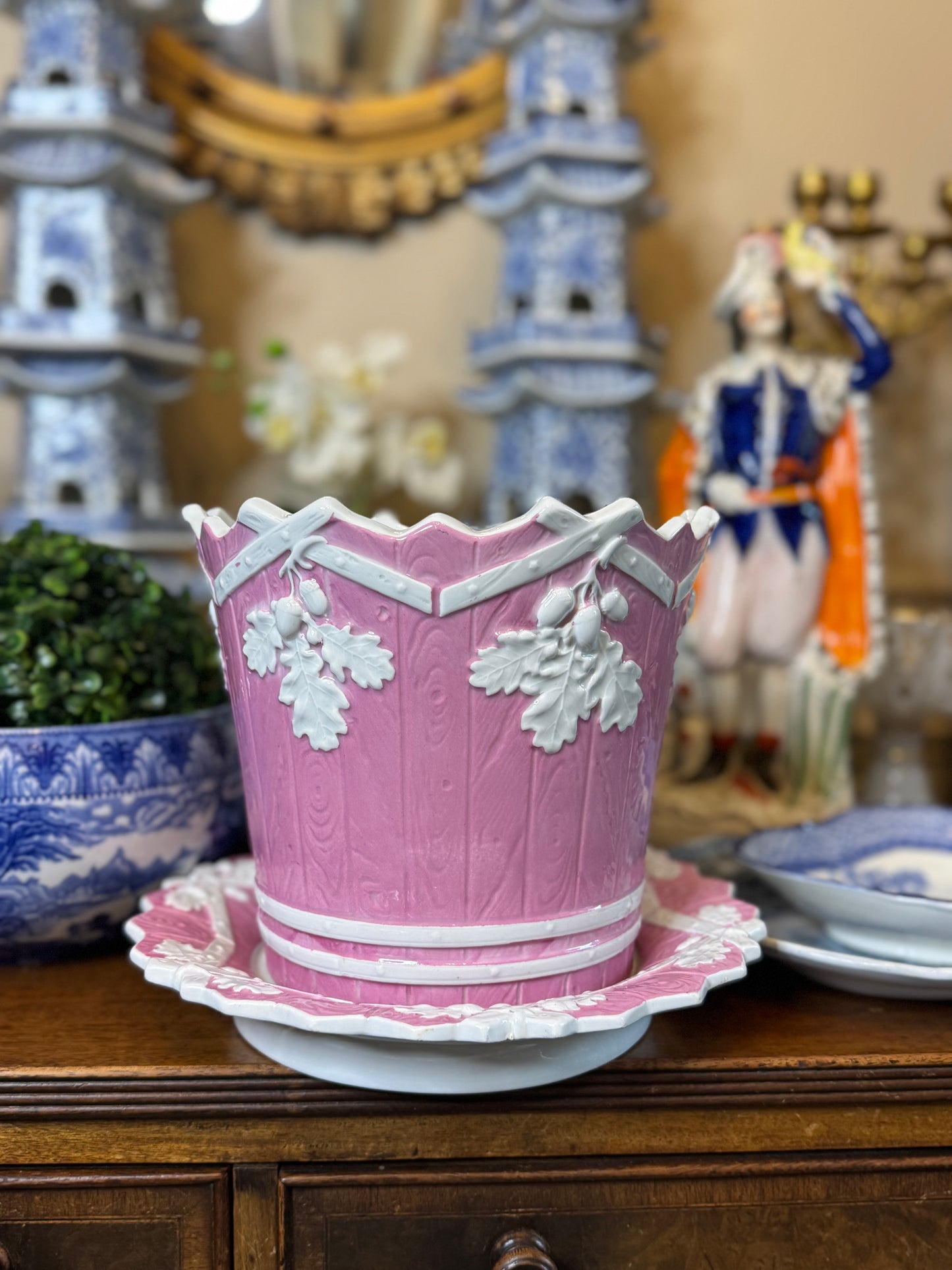 RESERVED - DA4282 - Copeland pink planter and base by Charles Hurten, c.1880
