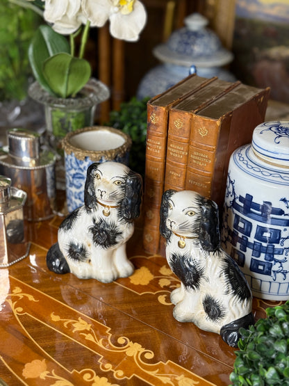 Danny’s Fine Porcelain: Black/White, 6” Tall Mantle Spaniel Dog Pair