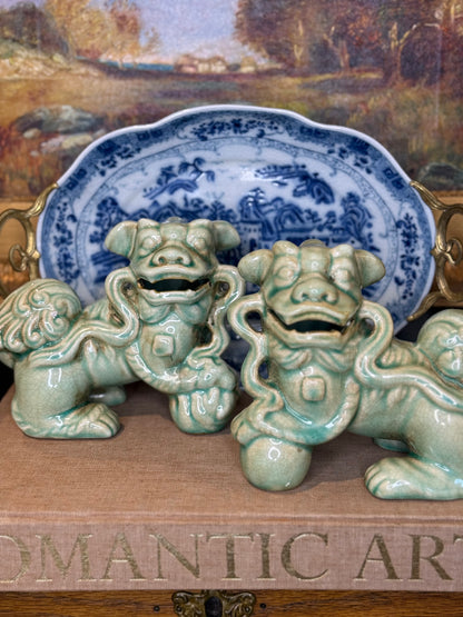 Danny's Fine Porcelain -  Pair (2) Caledon Green Foo Dogs 5.5" Tall