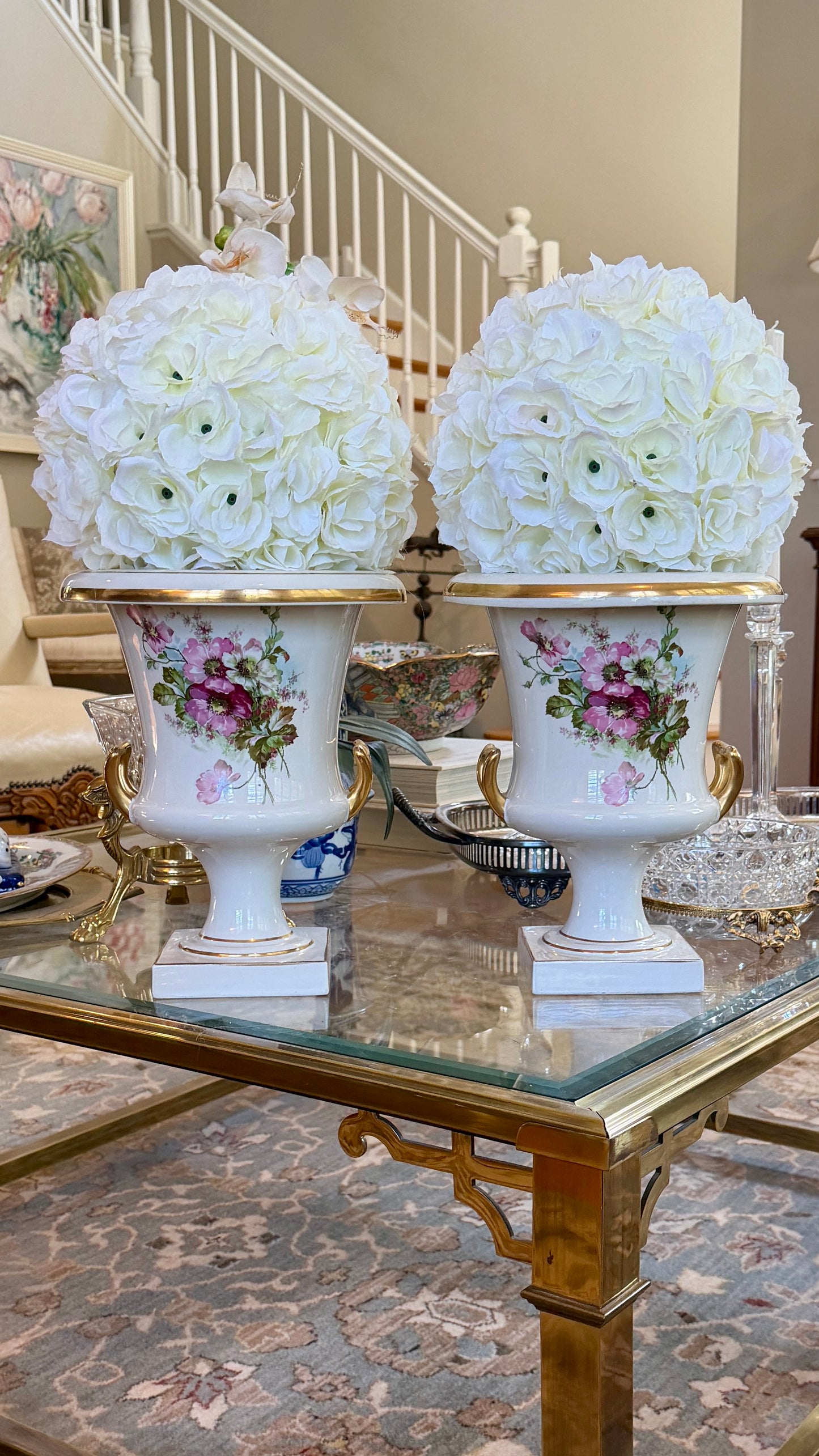 Pair set of Floral Porcelain Vase Planter Jardiniere Cachepots stamped