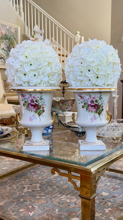 Pair set of Floral Porcelain Vase Planter Jardiniere Cachepots stamped