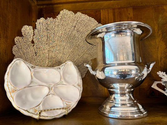 Antique French Crescent Oyster Plate (repaired chip)
