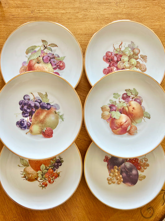 Vintage Porcelain Dessert Plates with Fruit Motif - Germany