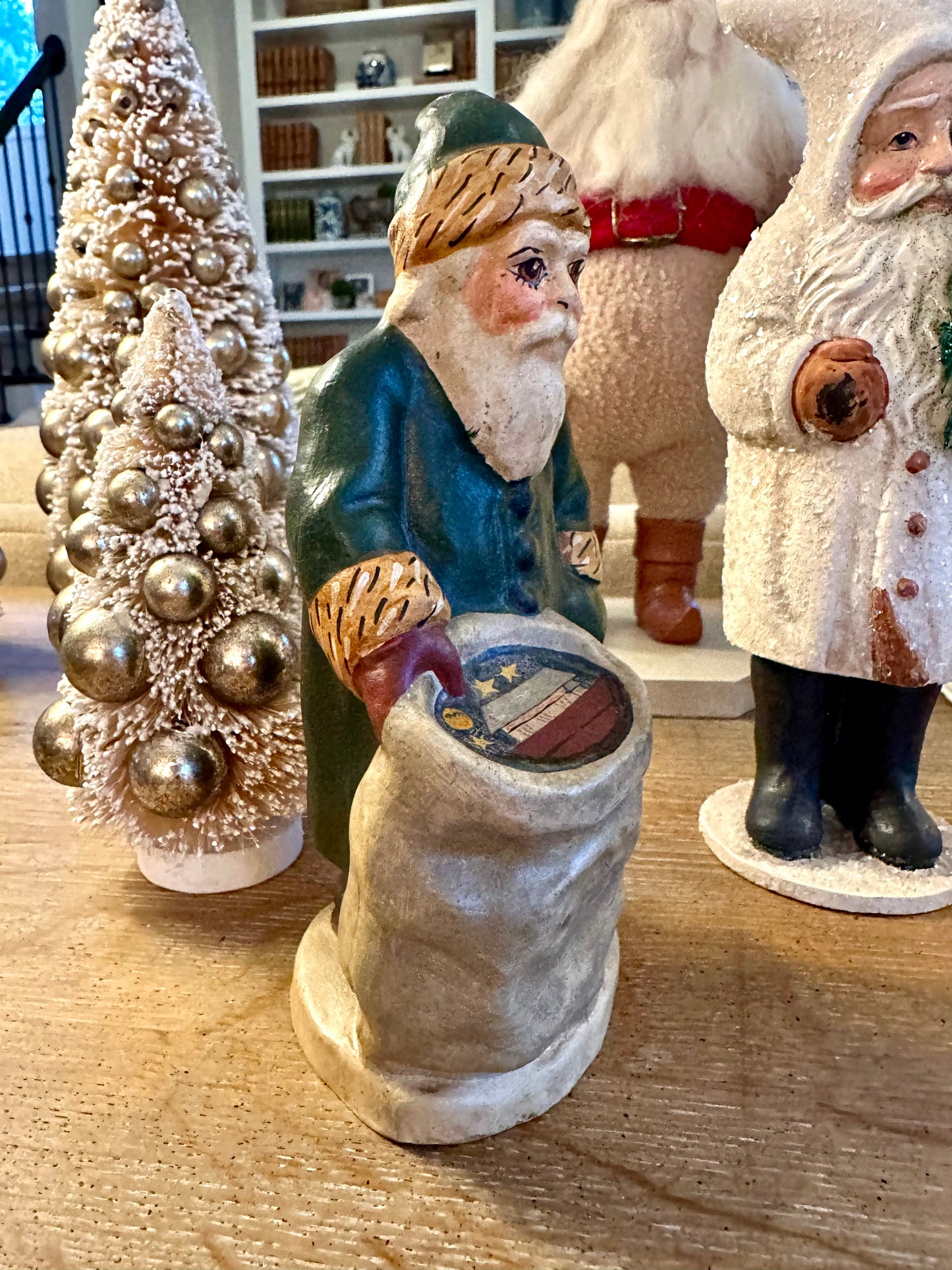 Rare Limited Vaillancourt Folk Art Santa w Noah’s Ark in Toy Sack