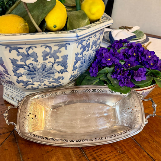 Vintage silver plate reticulated rectangular dish bread plate