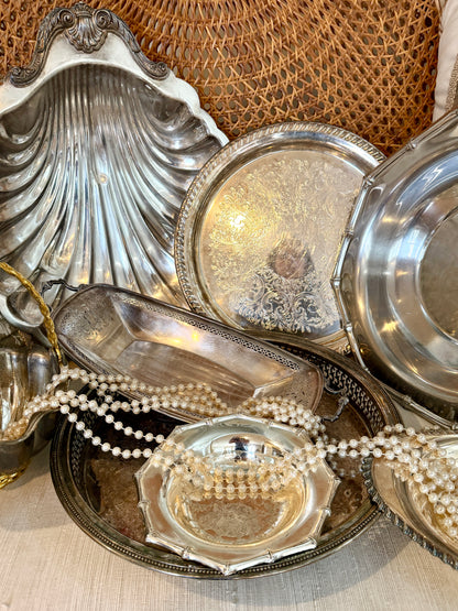 Vintage rectangular dish with brass and lucite handles