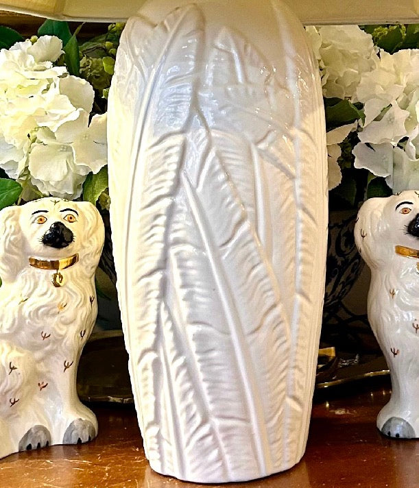 Vintage Palm beach regency coastal white palm leaf ginger jar lamp base