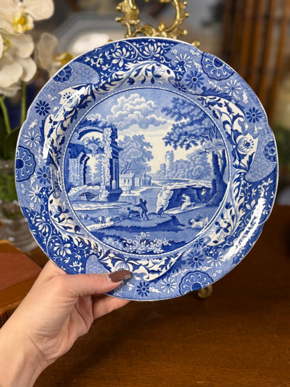 Rare Antique John Mare “Italian” British Cobalt Blue Transferware Plate, Blue & White, c.1820–1825, 9.75” D