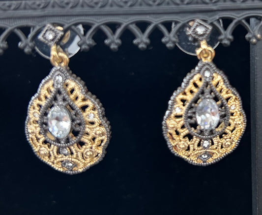Live: Pear shaped gold and oxidized earrings #22