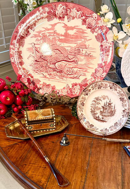 Rare Massive red pink willow older vintage Enoch Woods Burslem England platter 21 x 18