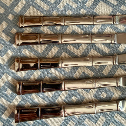 Set of 5 silver plate heavy  faux bamboo dinner knives