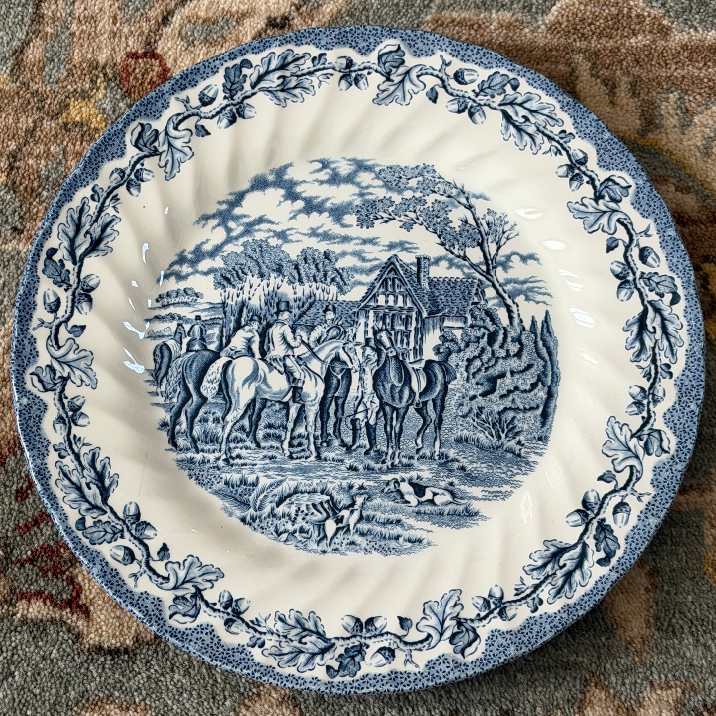 fabulous vintage scalloped Blue equestrian plate by Royal Wessex of England 10 d
