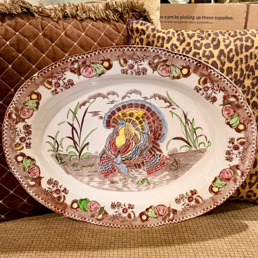 Massive brown & blue oval turkey holiday platter, 20 x 15