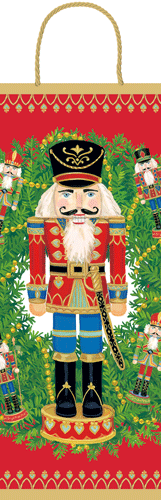 aspari Nutcracker Christmas Bottle Gift Bag – 5" × 3.5" × 13" | Holiday Wine Bag