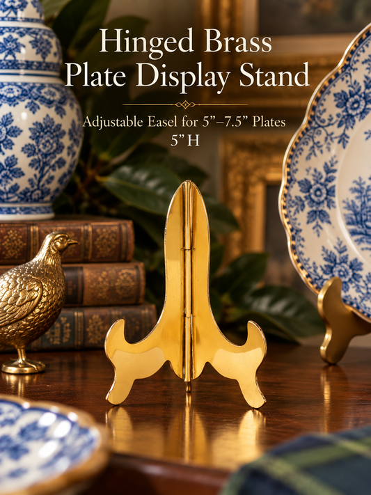 Hinged Brass Plate Display Stand | Adjustable Easel for 5"–7.5" Plates