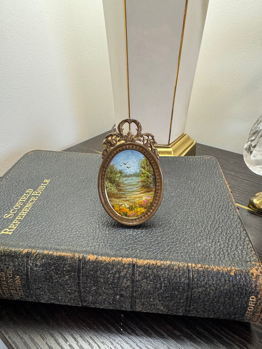 Reserved 07/28 mini antique frame with original oil painting