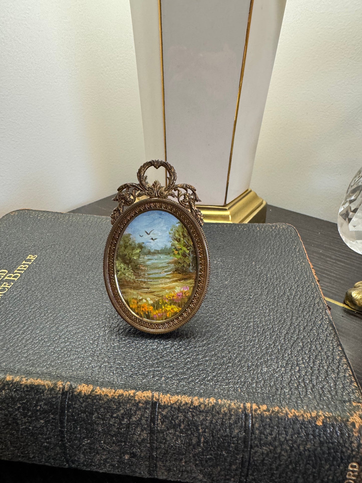 Reserved 07/28 mini antique frame with original oil painting