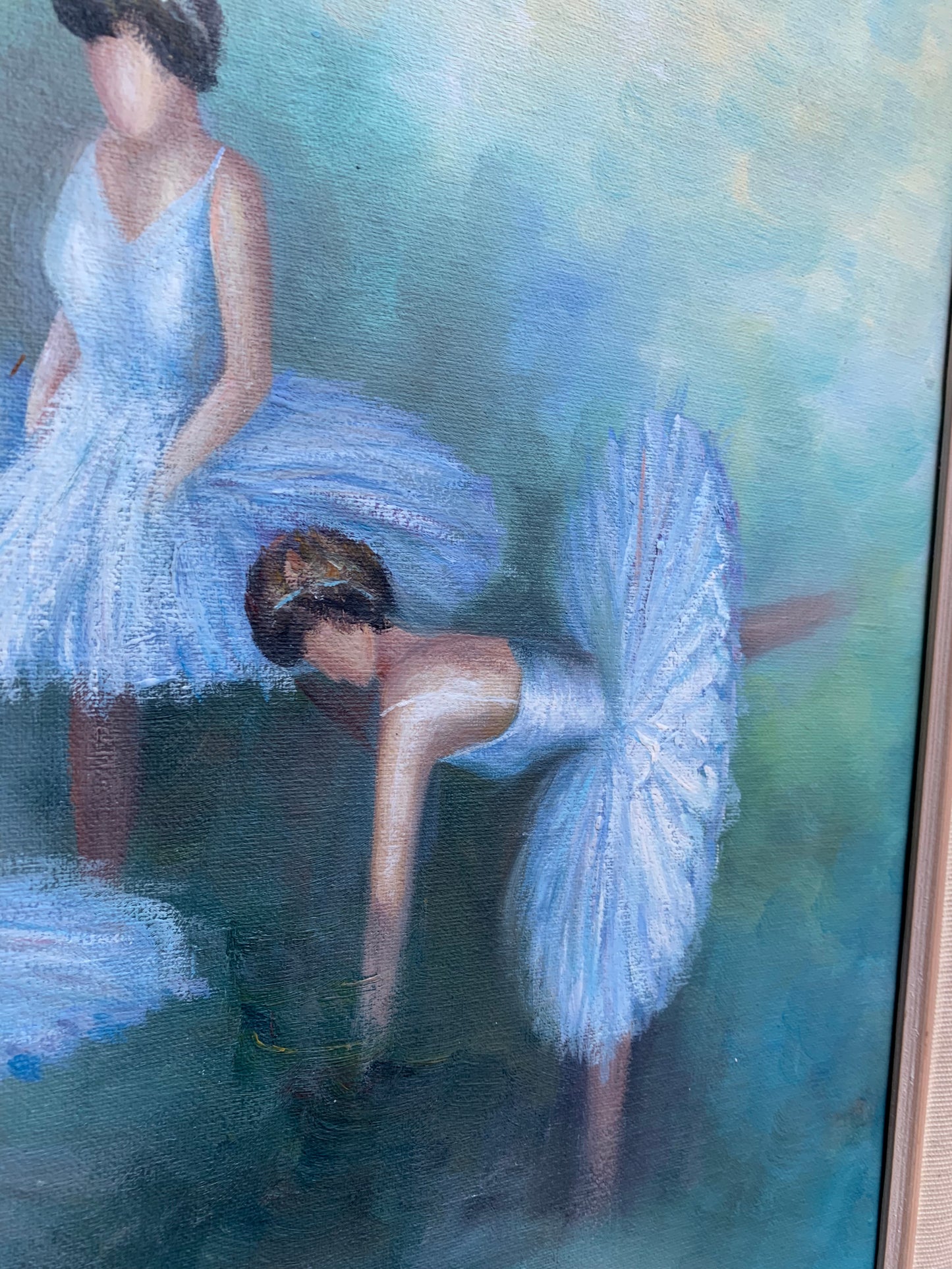 Stunning Original Signed Oil Painting of ballerinas with detailed frame!