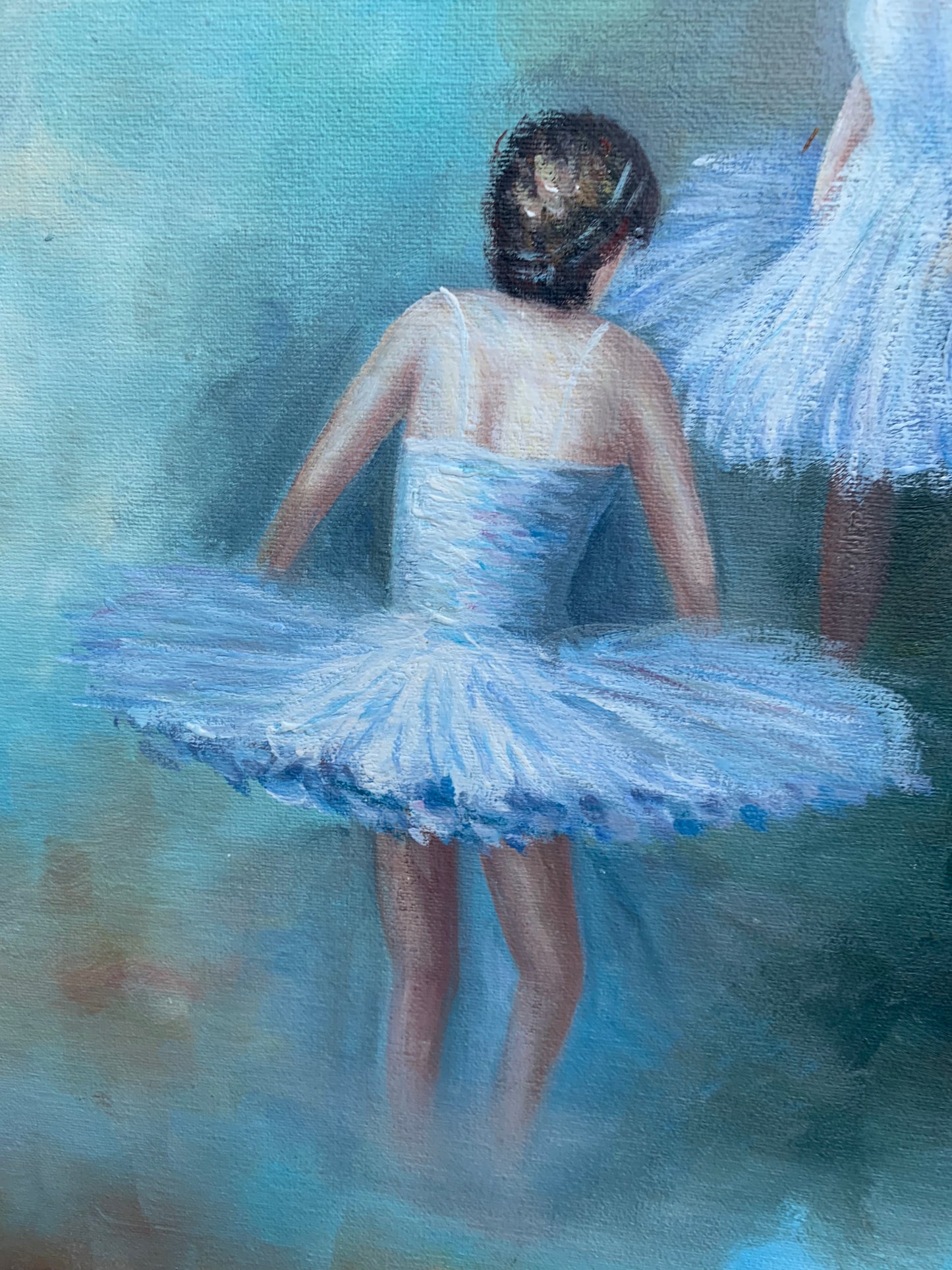 Stunning Original Signed Oil Painting of ballerinas with detailed frame!