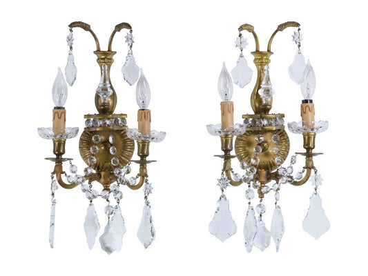 Stunning French Wheat Bronze and Crystal Wired Wall Sconces