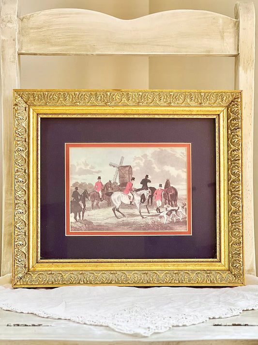 Vintage Fox Hunt Gold Leaf Framed Art Print, Vintage Equestrian Art