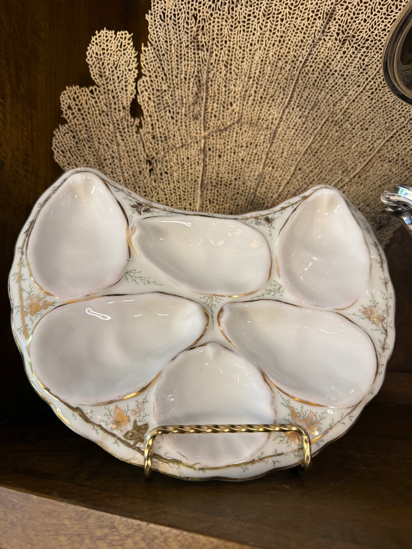 Antique French Crescent Oyster Plate (repaired chip)