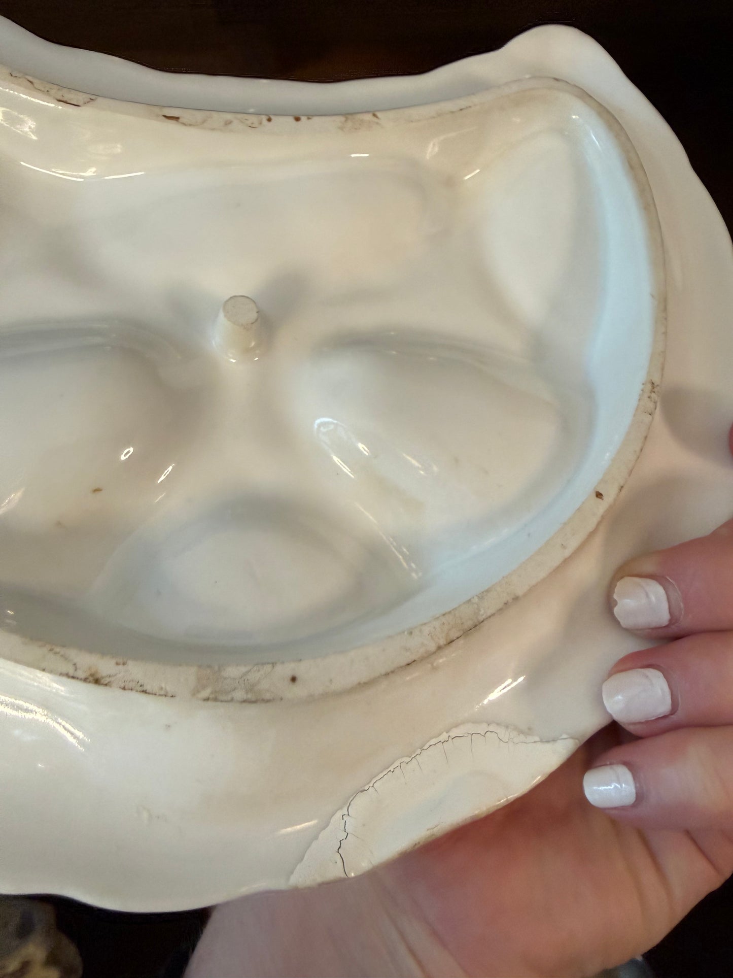 Antique French Crescent Oyster Plate (repaired chip)