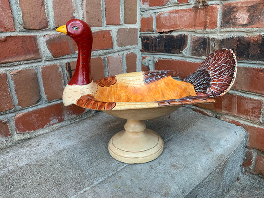 Beautiful wooden hand carved and hand painted Thanksgiving turkey centerpiece bowl!